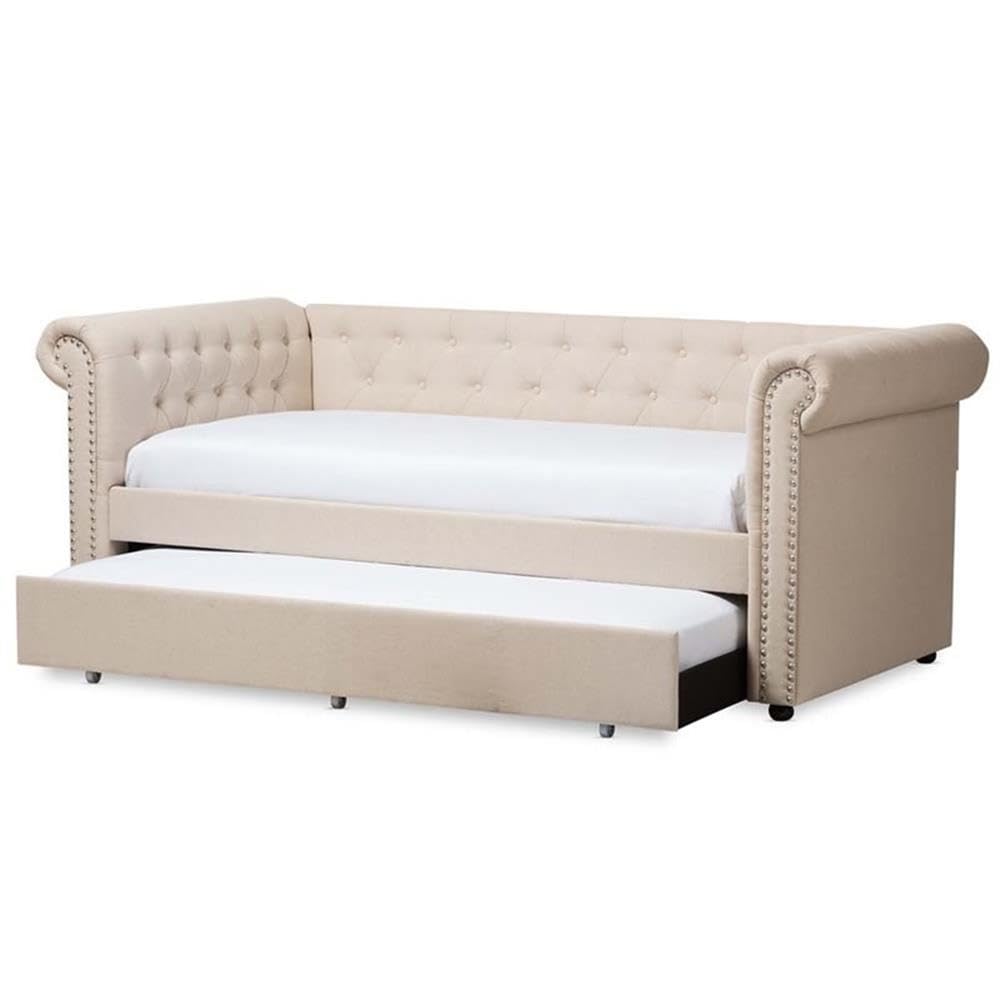 Light Beige Upholstered Twin Daybed with Trundle D722824