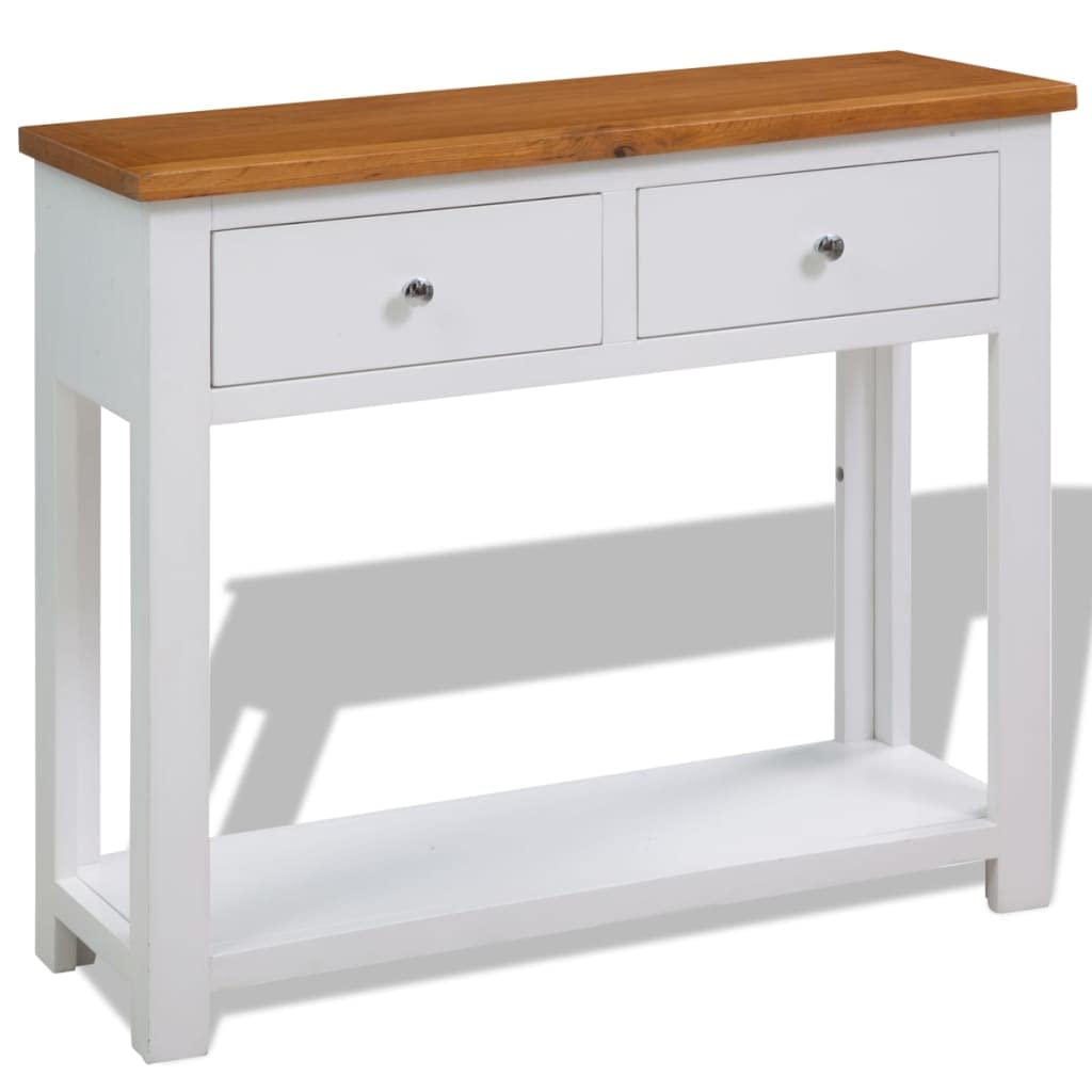 Solid Oak Wood Console Table with 2 Drawers and Shelf G9507