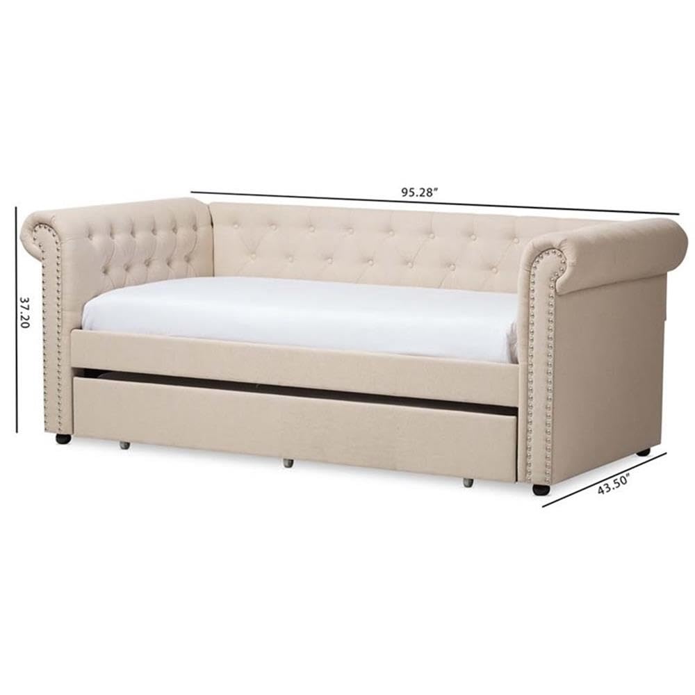 Light Beige Upholstered Twin Daybed with Trundle D722824