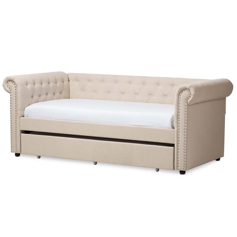 Light Beige Upholstered Twin Daybed with Trundle D722824