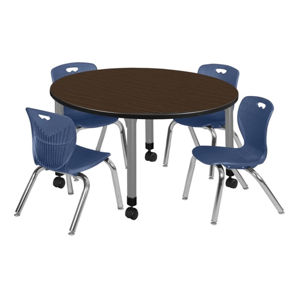 48" Round Mobile Table with 4 Navy Blue Chairs H6967