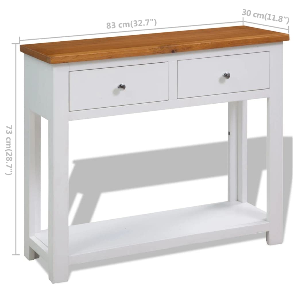 Solid Oak Wood Console Table with 2 Drawers and Shelf G9507