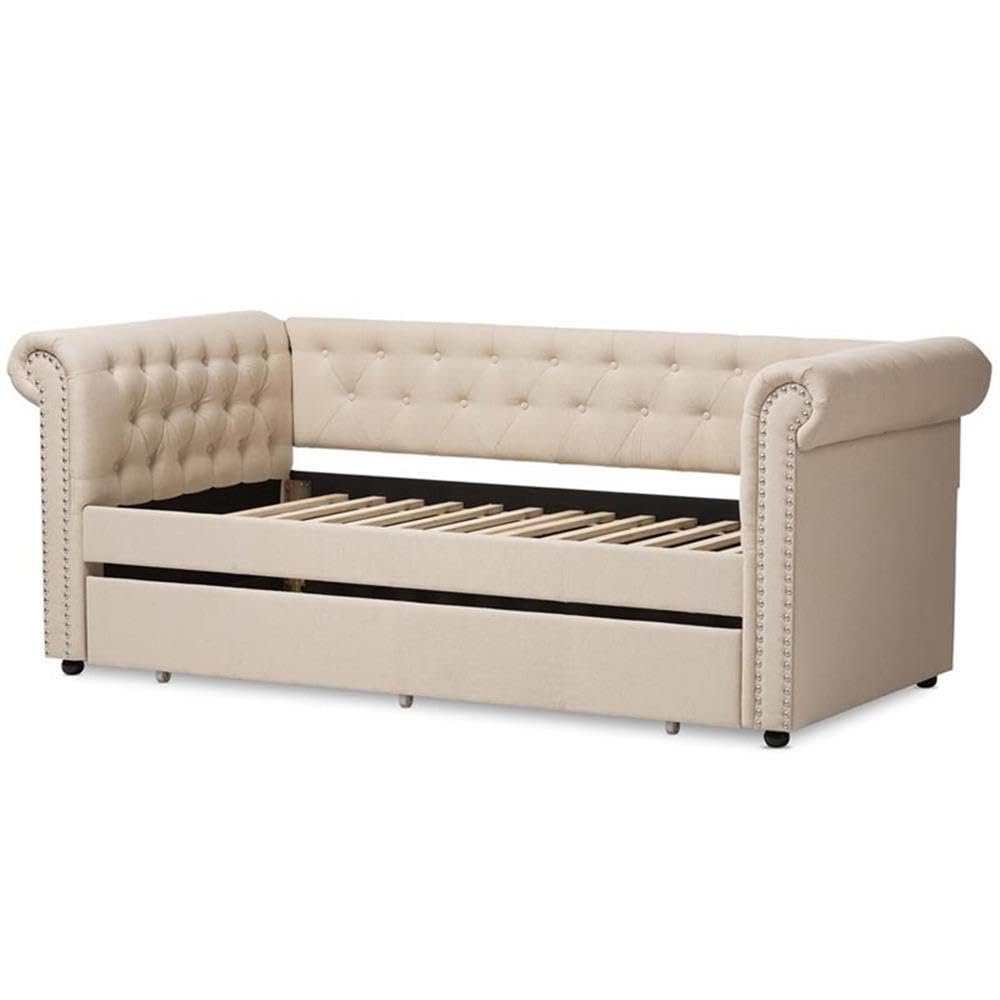 Light Beige Upholstered Twin Daybed with Trundle D722824