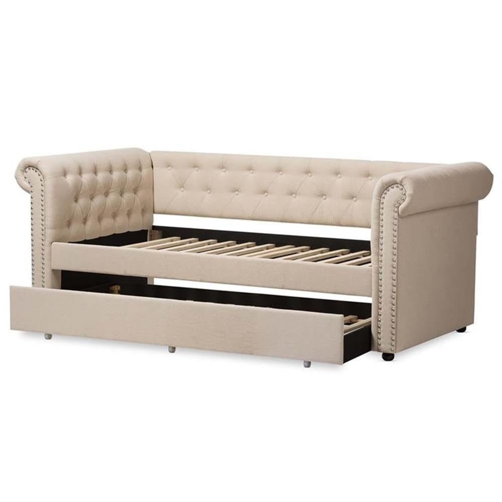 Light Beige Upholstered Twin Daybed with Trundle D722824