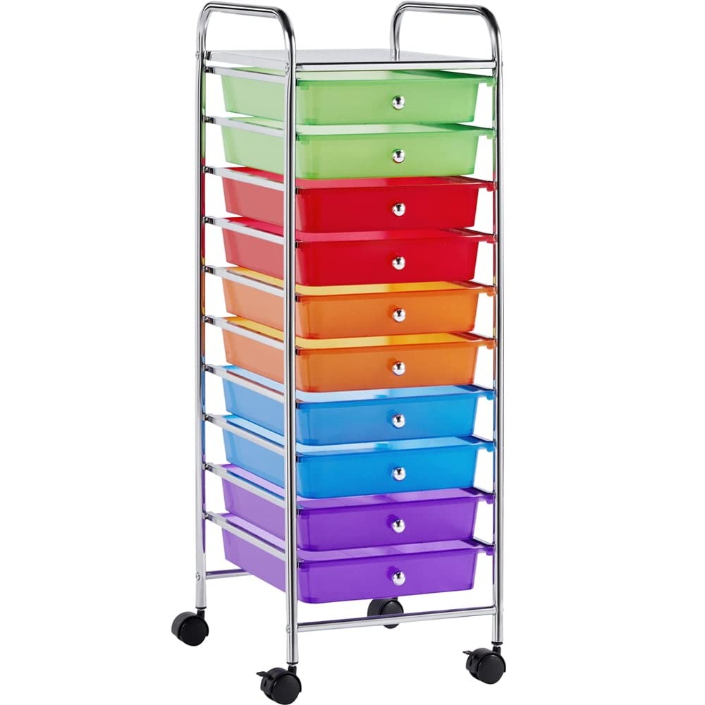 10 Drawer Rolling Storage Cart with Lockable Wheels J402