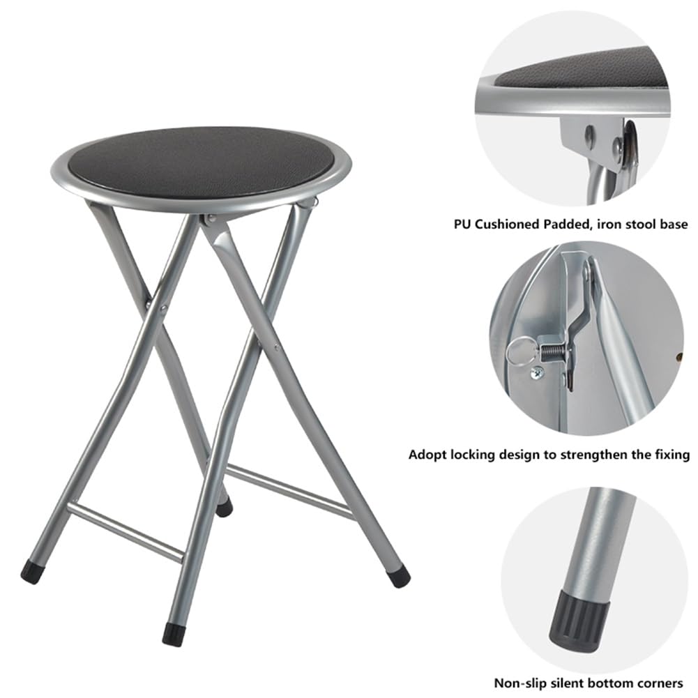 2 Pcs Portable Folding Stools, 18 Inch 330 Lb Capacity Black Z882180