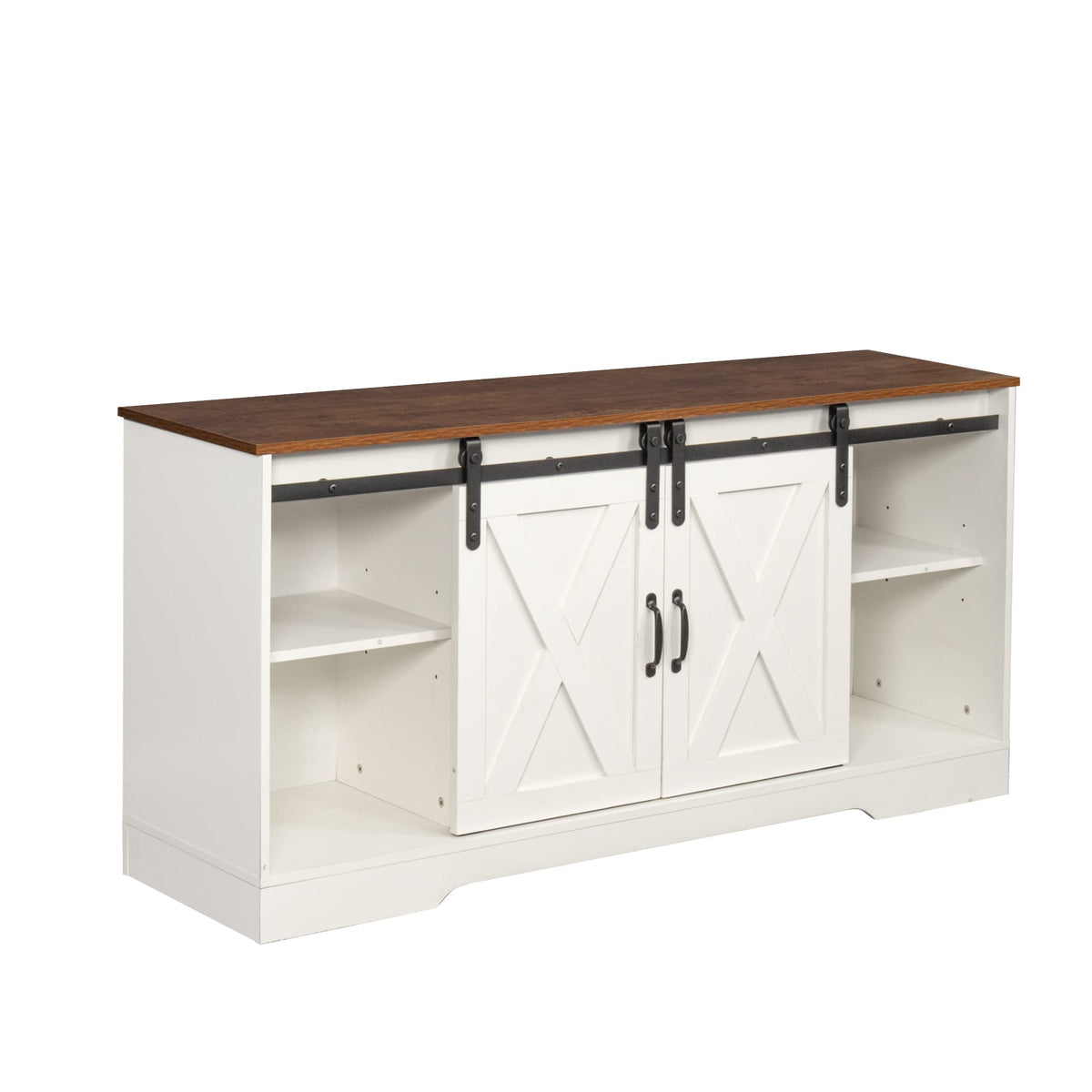 Sliding Barn Door Wood TV Stand with Adjustable Shelves F28529