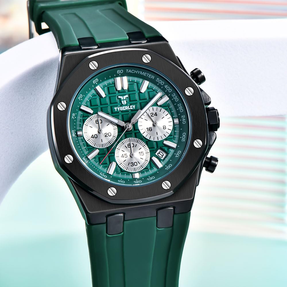 Men's Quartz Chronograph Watch 41MM Waterproof Rubber Strap Luminous U6429