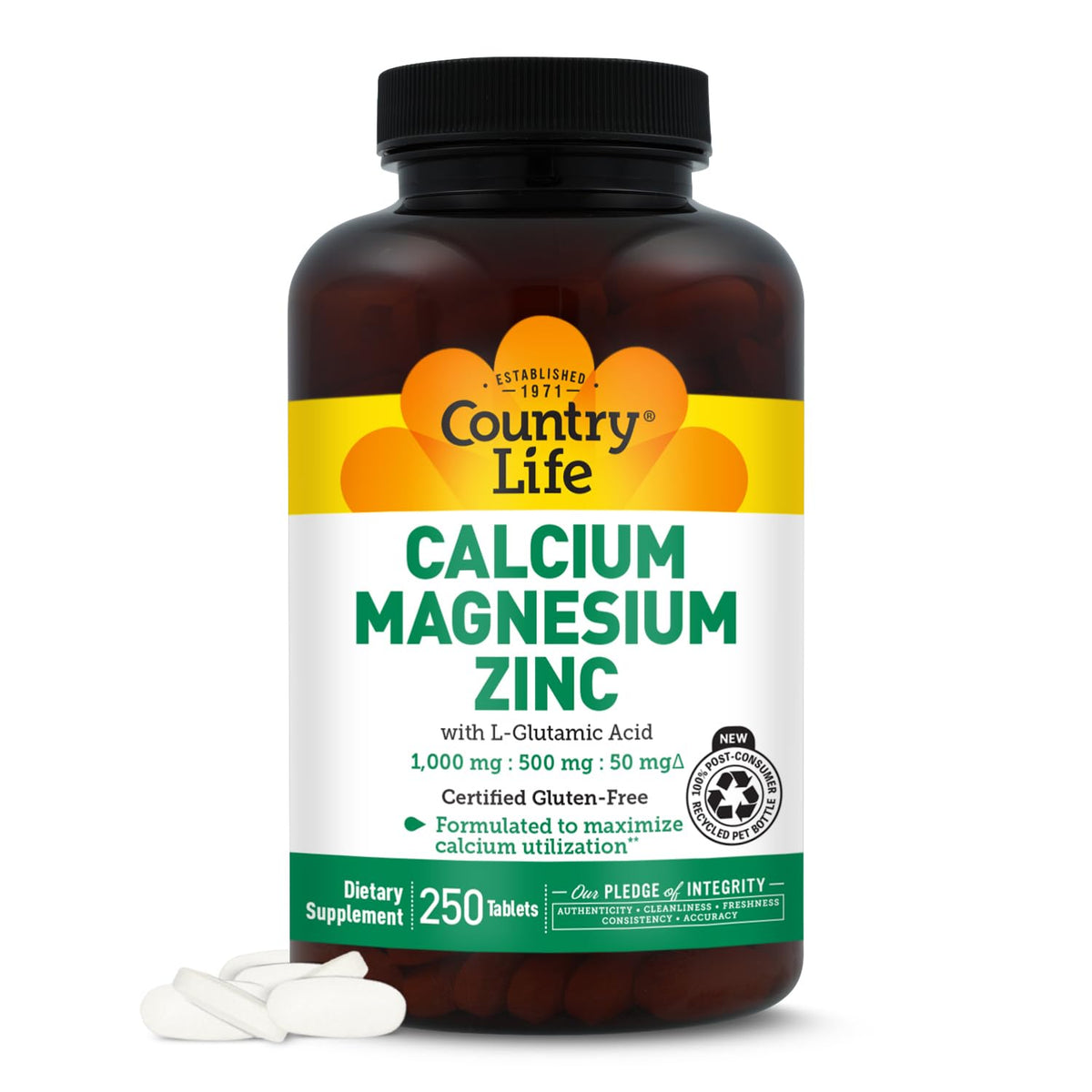 Calcium Magnesium Zinc with L-Glutamic Acid, 250 Tablets W3454