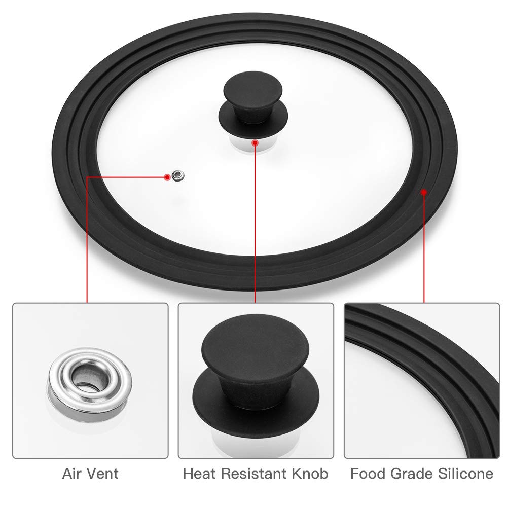 Tempered Glass Universal Lid with Silicone Rim Fits 10.5", 11" and 12" Cookware W355