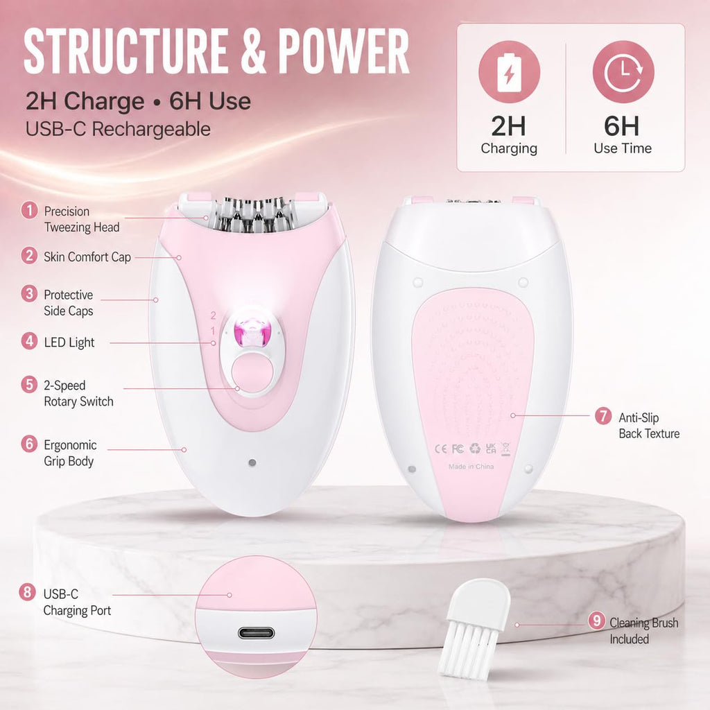 Electric Epilator with 36 Tweezers, 2 Speed Cordless USB W243257