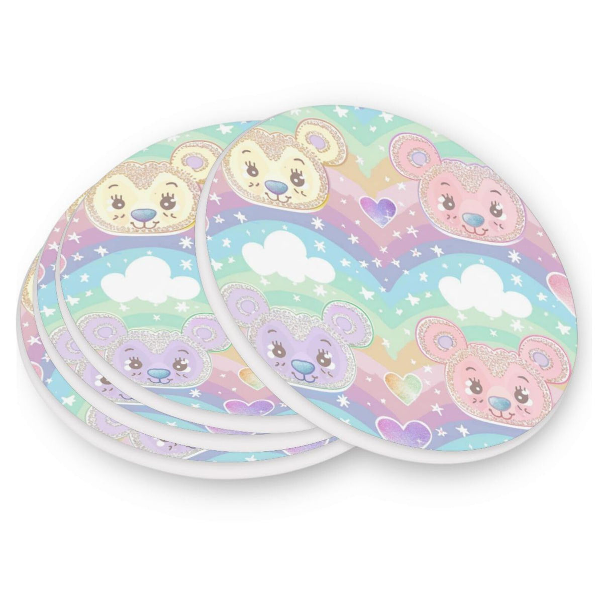 Black Ceramic Bear Coasters Set with Cork Backing W116