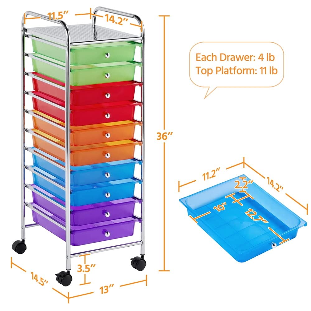10 Drawer Rolling Storage Cart with Lockable Wheels J402