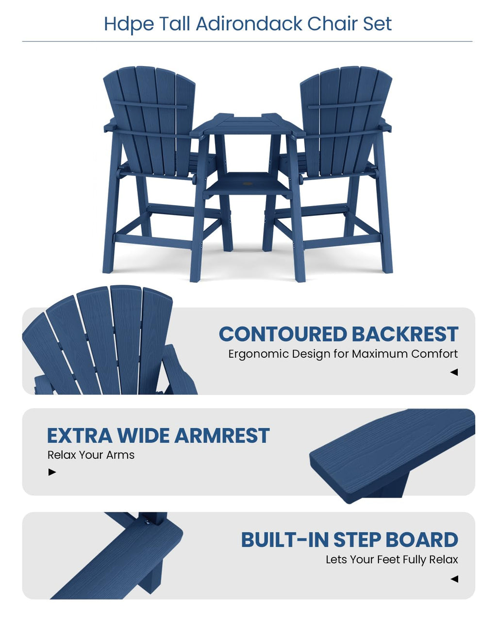 Navy Blue Adirondack Chairs Set of 2 B8501