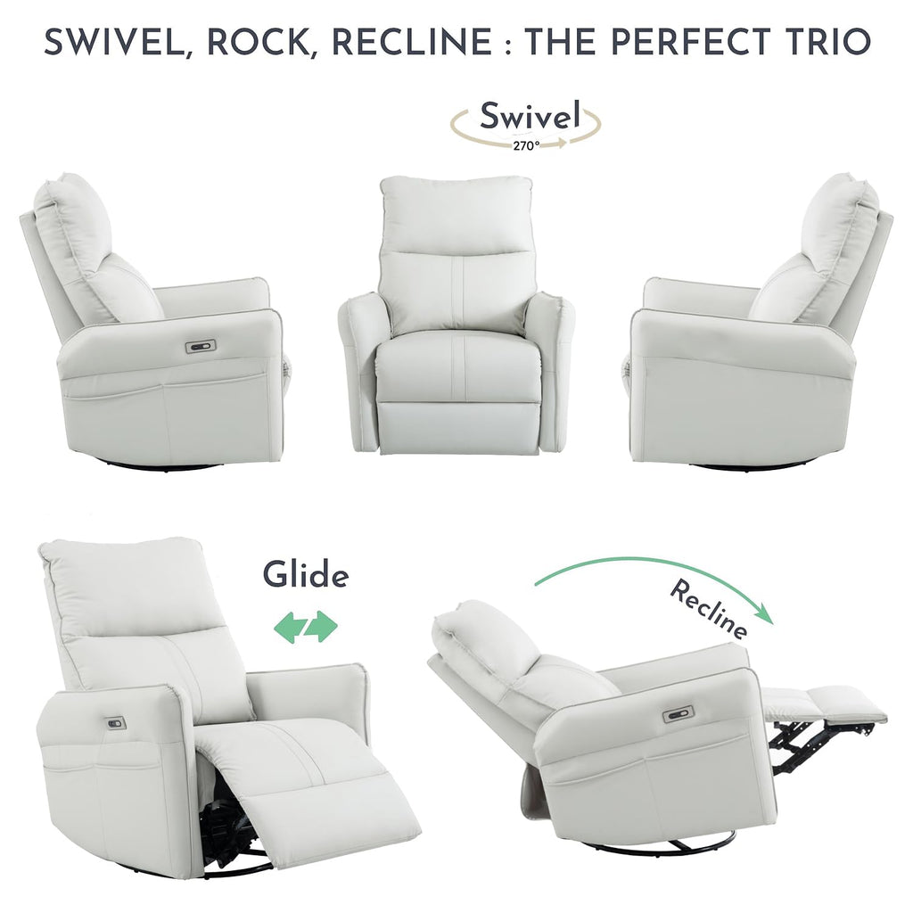Power Swivel Rocker Recliner Chair Light Gray V41538