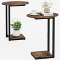 Small C-Shaped Wood Side Table Set of 2 with Metal Frame T162
