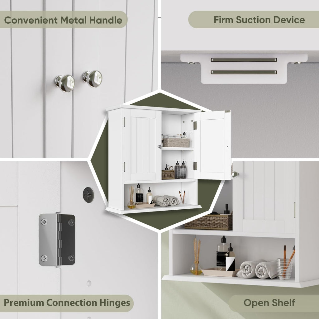 White Wall Mounted Bathroom Cabinet with 2 Door M24817
