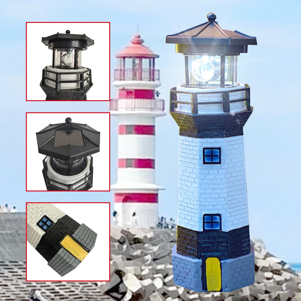 Black and White Solar Lighthouse Decorative Lights J465