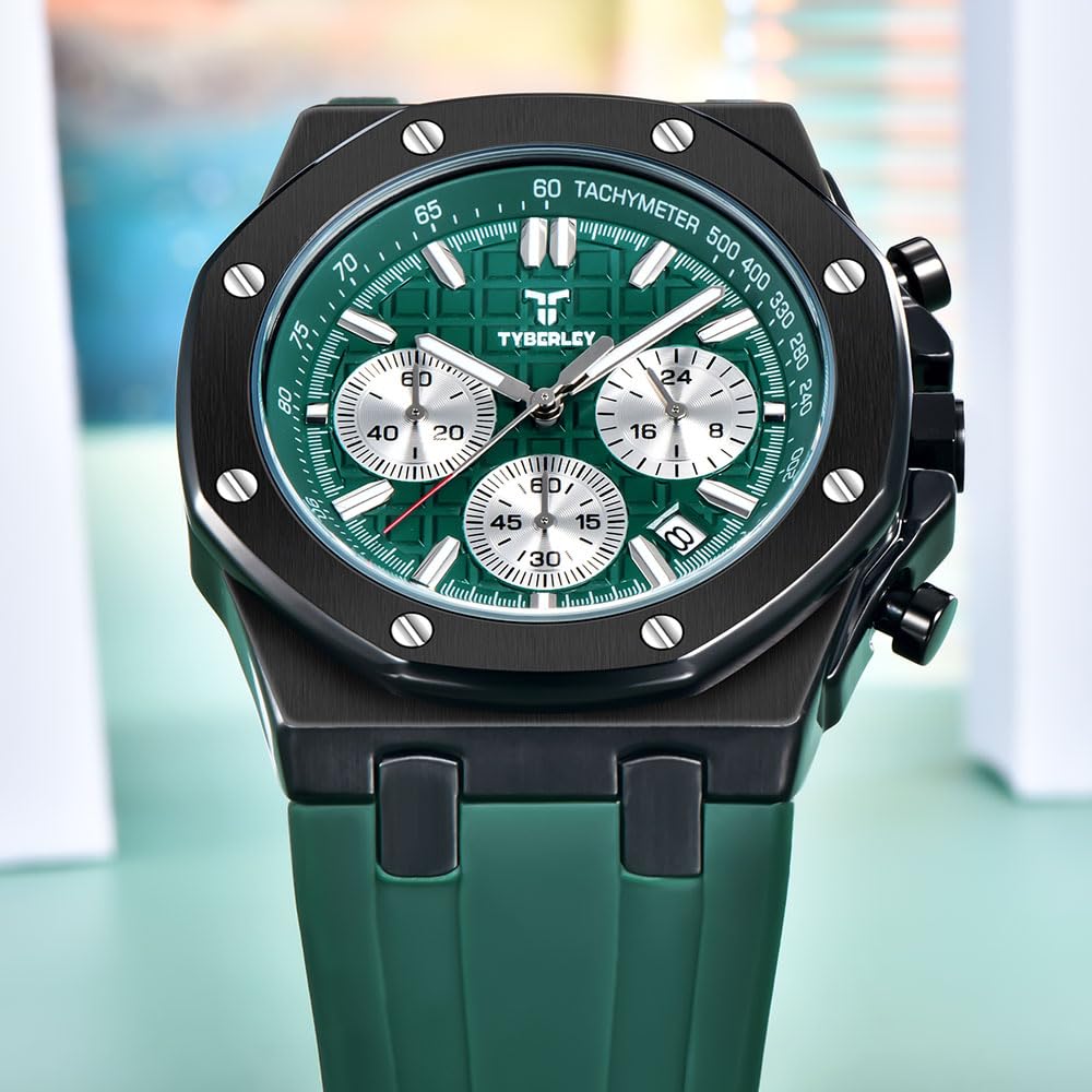 Men's Quartz Chronograph Watch 41MM Waterproof Rubber Strap Luminous U6429