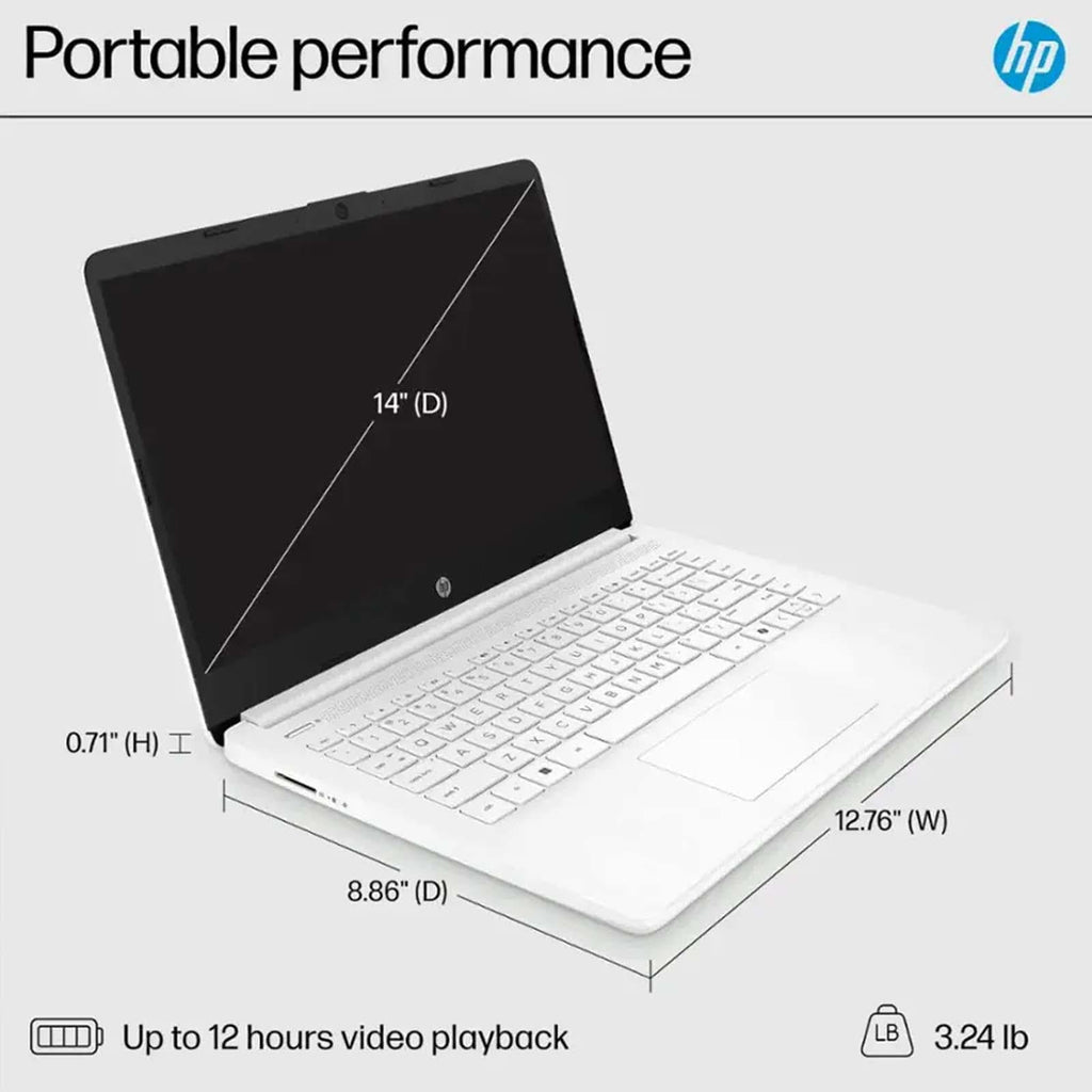 14 Inch Laptop, Intel Celeron N4500, 4GB RAM, 128GB Storage, Windows 11 S, Snowflake White M154492