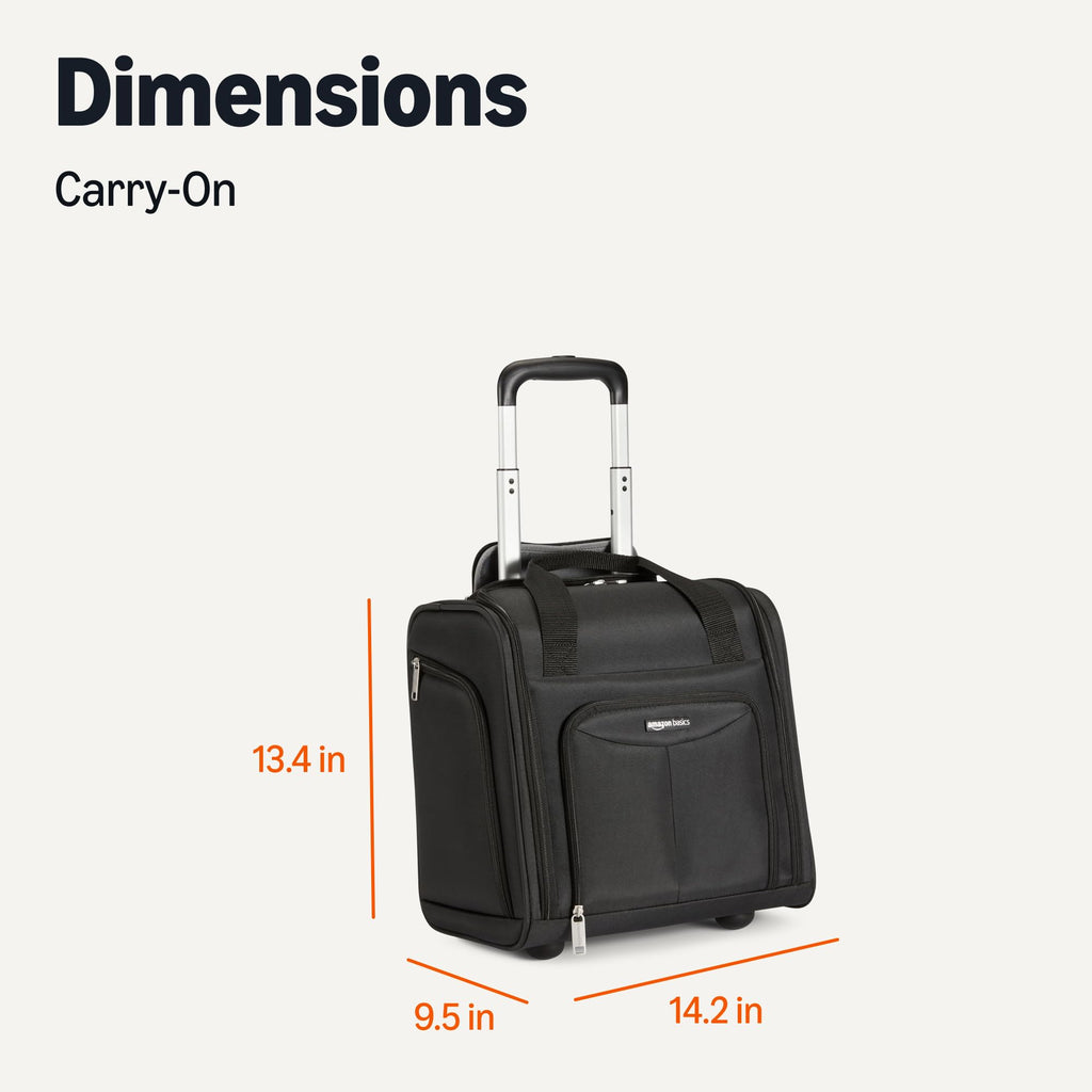 Underseat Carry-On Luggage with Wheels and Handle, 14" Rolling Travel Bag, Black X334913