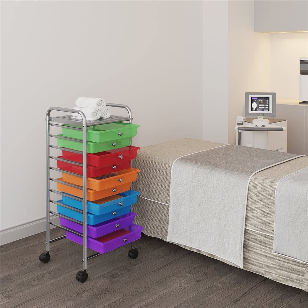 10 Drawer Rolling Storage Cart with Lockable Wheels J402