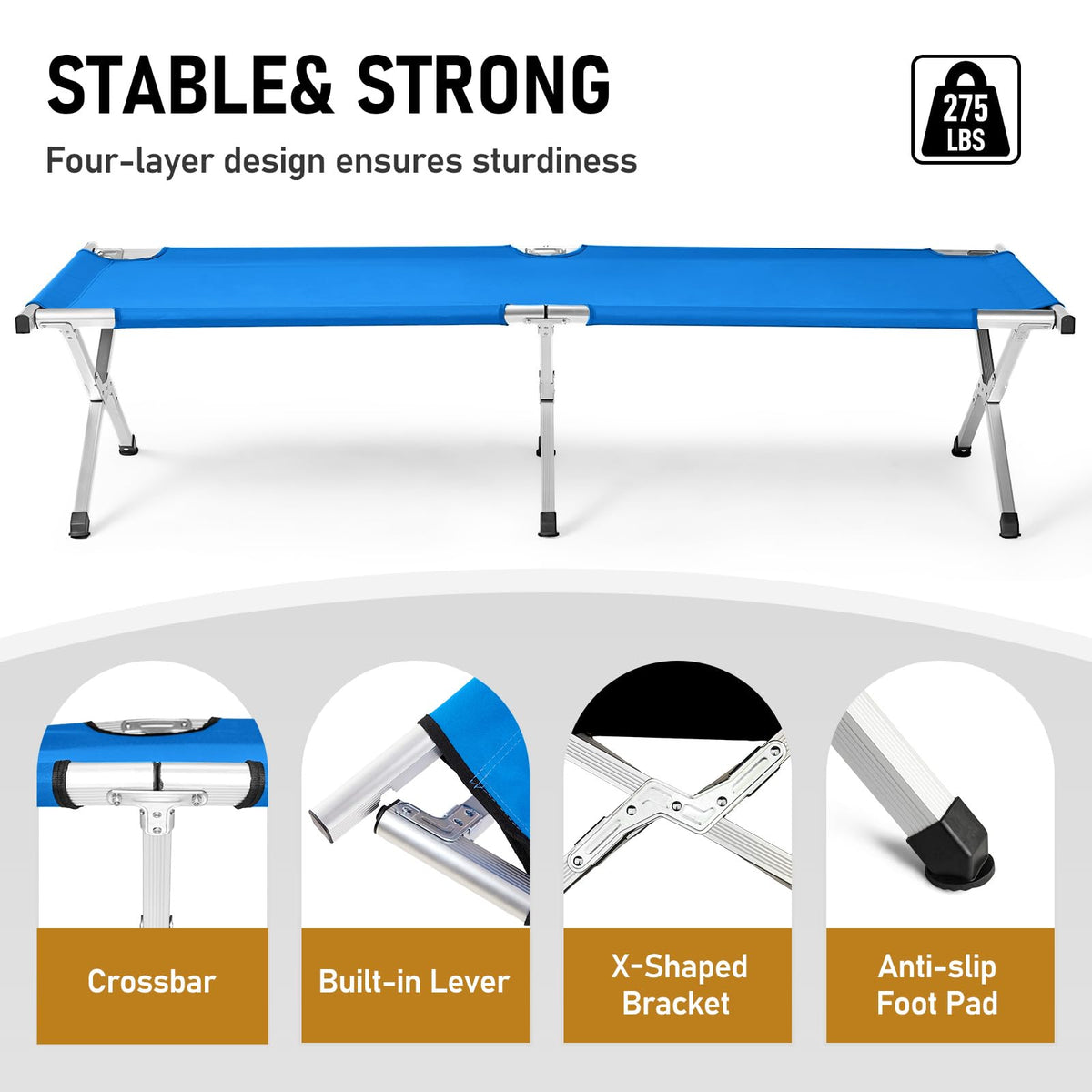 Folding Camping Cot with Carry Bag, Blue M449996