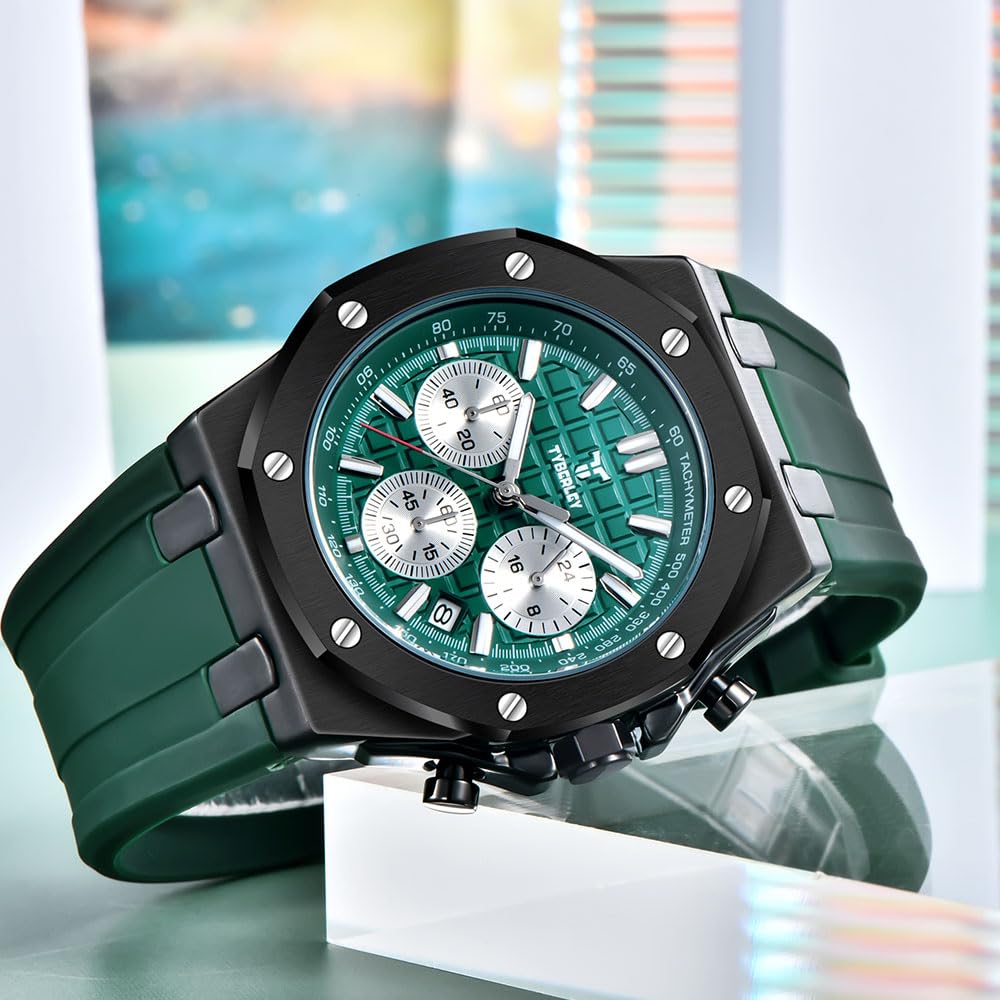 Men's Quartz Chronograph Watch 41MM Waterproof Rubber Strap Luminous U6429