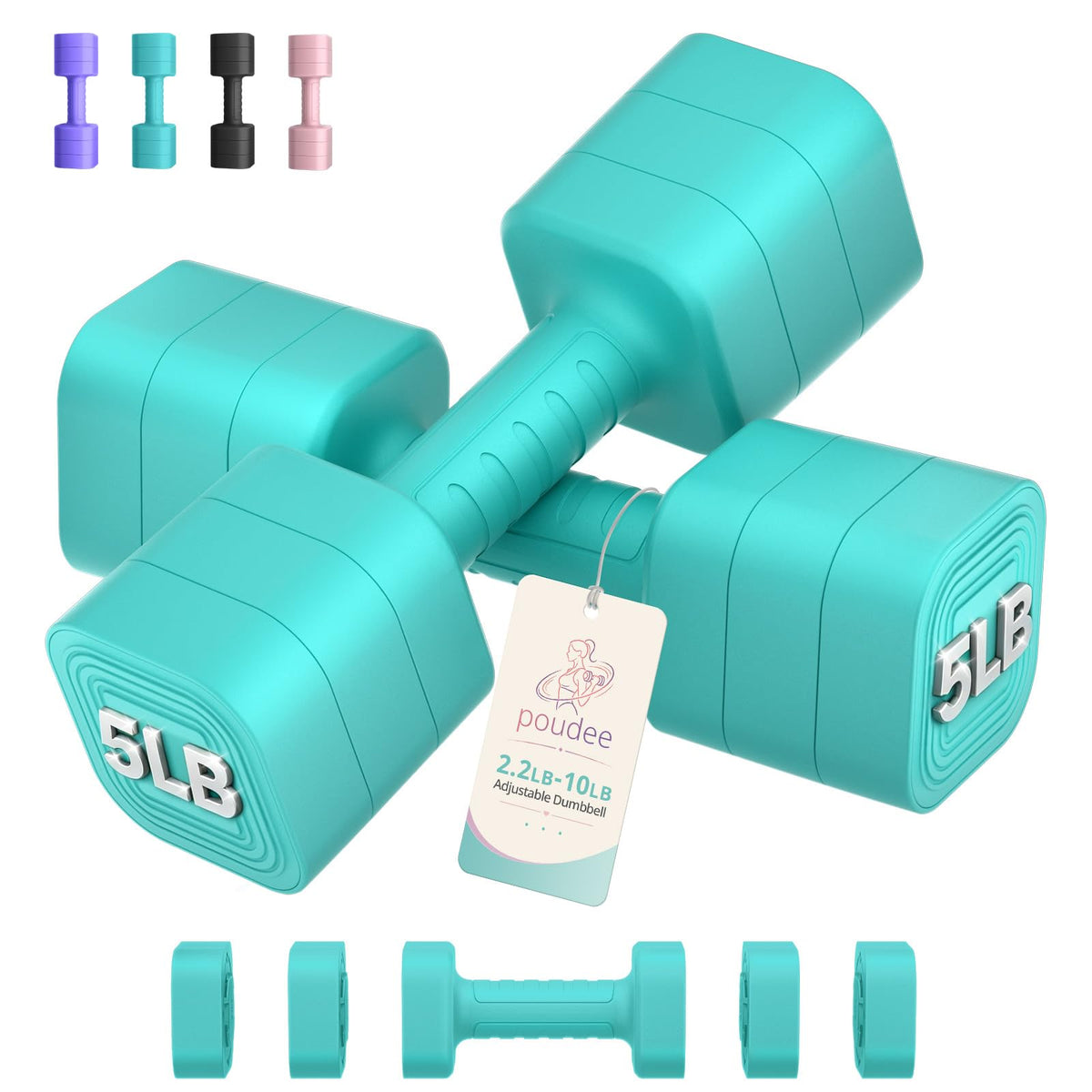 Adjustable Dumbbell Set of 2, 2.2-20LB Free Weights with Anti-slip Handle T7988