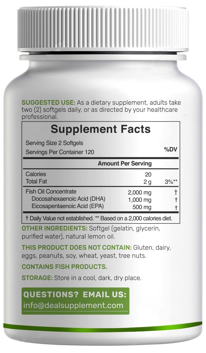 240 Softgels Lemon Flavor DHA 1000mg EPA 500mg Omega-3 Softgels X1004
