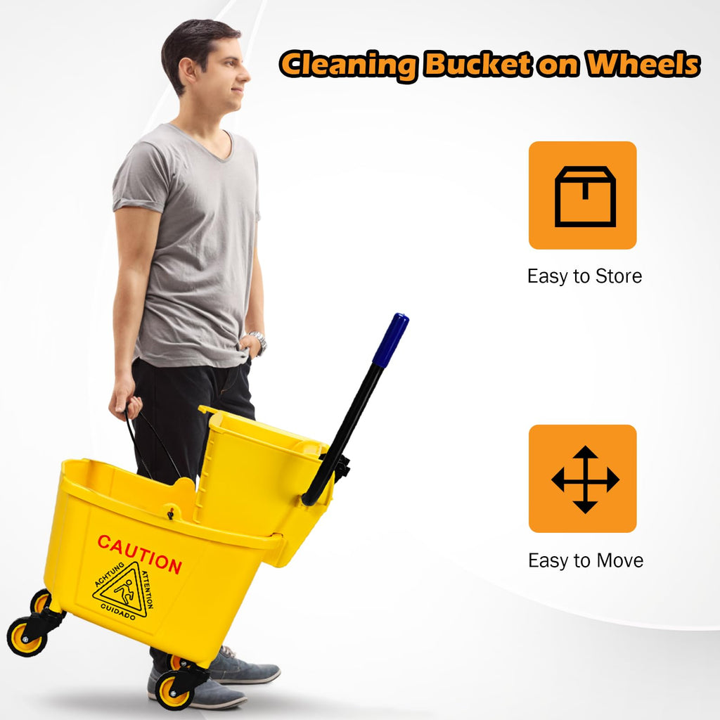 Yellow 35 Quart Commercial Mop Bucket with Wringer O557