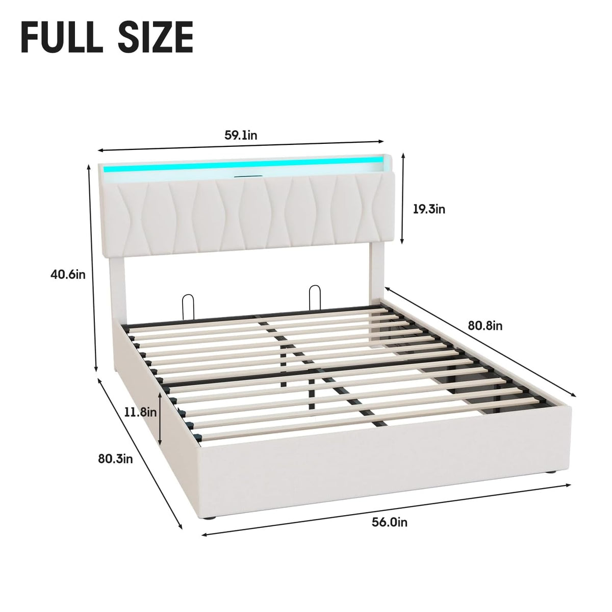 Beige Full Size Lift Up Storage Bed Frame with Charging Station V507283