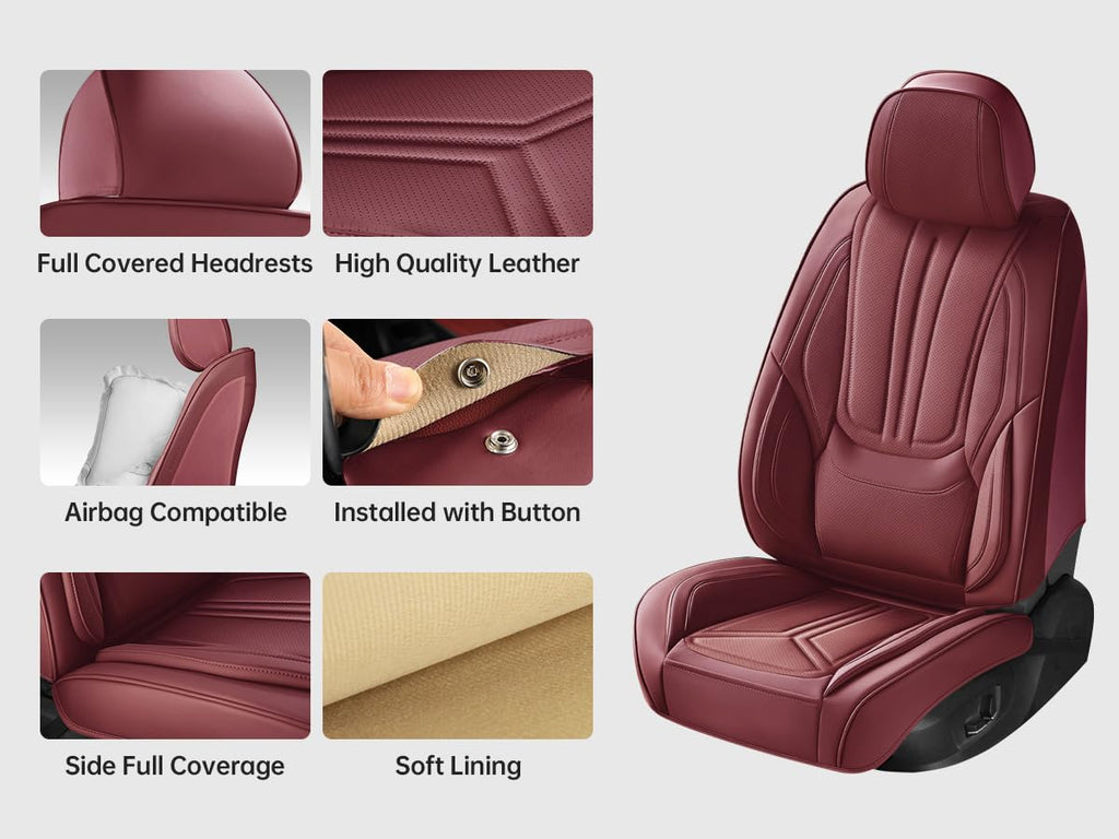 Burgundy Leather Full Set Car Seat Covers P3770