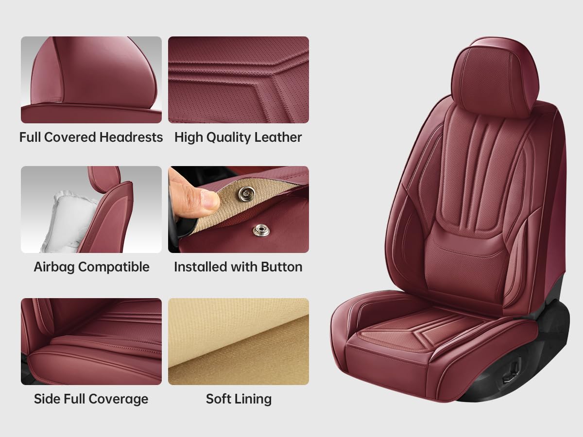 Burgundy Leather Full Set Car Seat Covers P3770