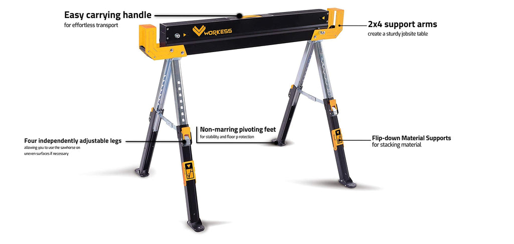 2 Pack Folding Saw Horses 2600 Lbs Adjustable Height O2046
