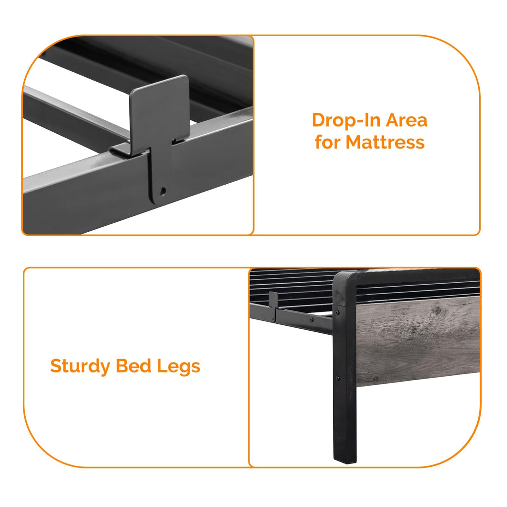Twin Bed Frame Set of 2 with LED Headboard and USB Charging Station Y24304