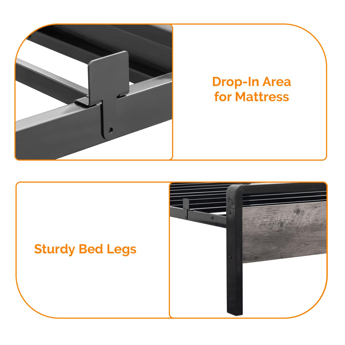 Twin Bed Frame Set of 2 with LED Headboard and USB Charging Station Y24304