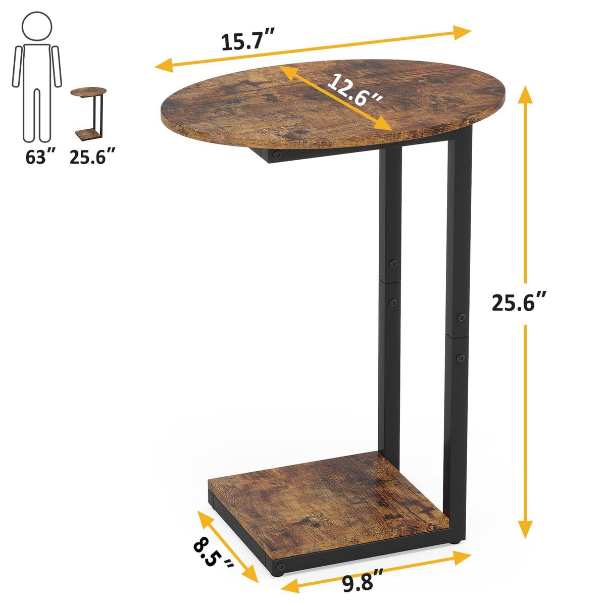 Small C-Shaped Wood Side Table Set of 2 with Metal Frame T162