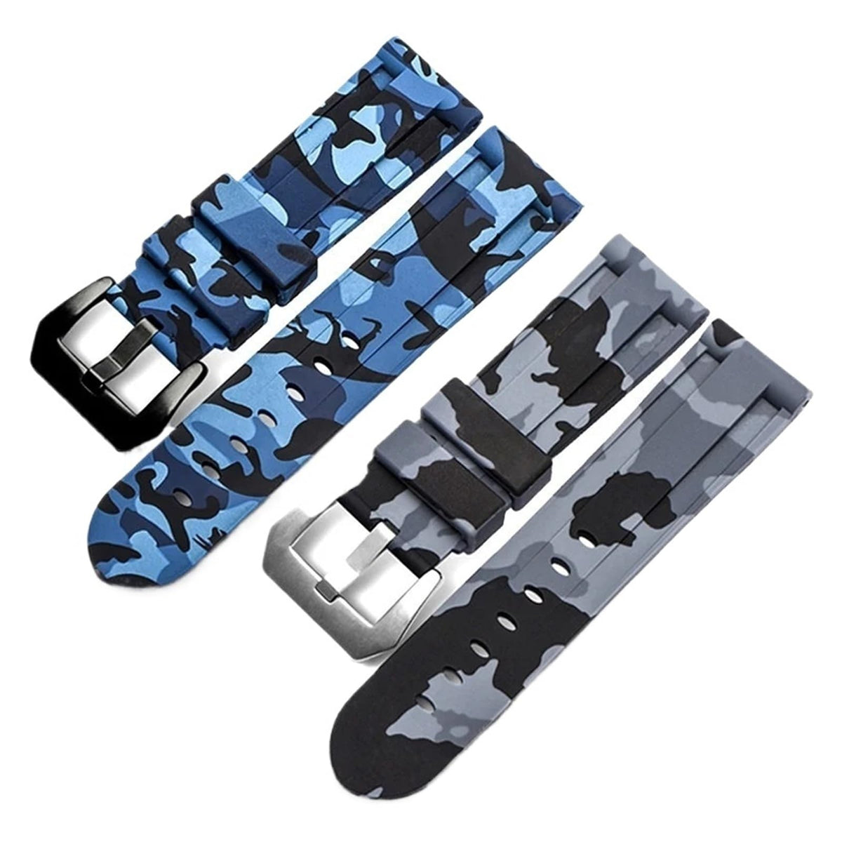 Camo Blue Grey Rubber Silicone Watch Band Y273184