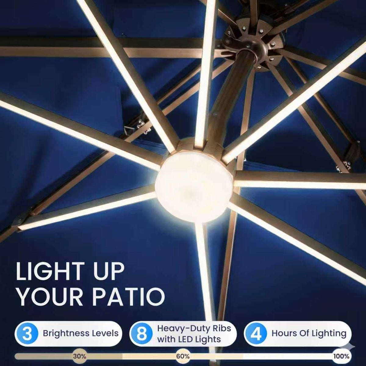10x10 FT Cantilever Patio Umbrella with Base & LED C9818