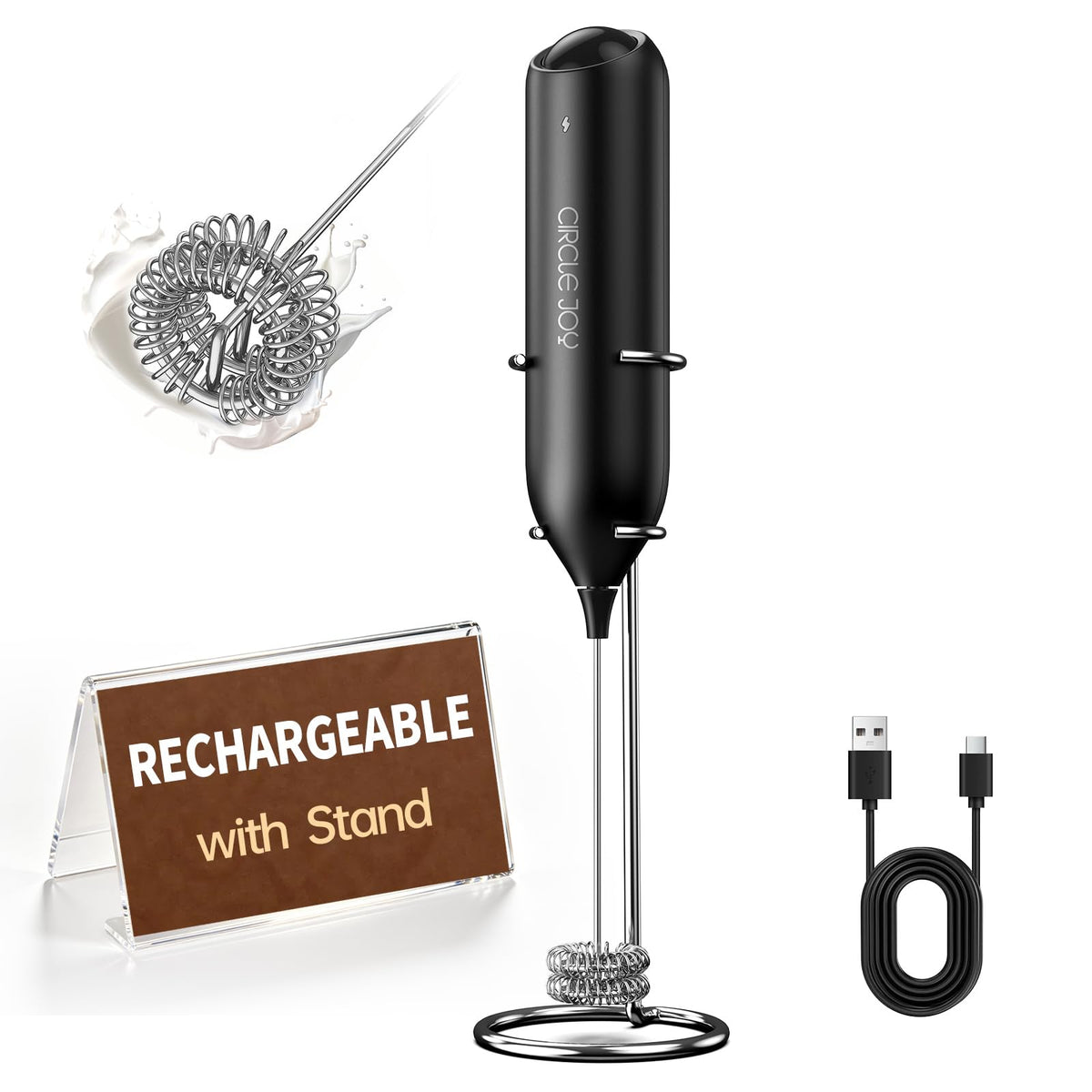 Rechargeable Handheld Milk Frother with Stand Y3786
