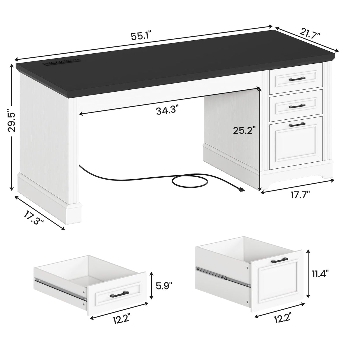 White Office Desk with 3 Drawers R49453