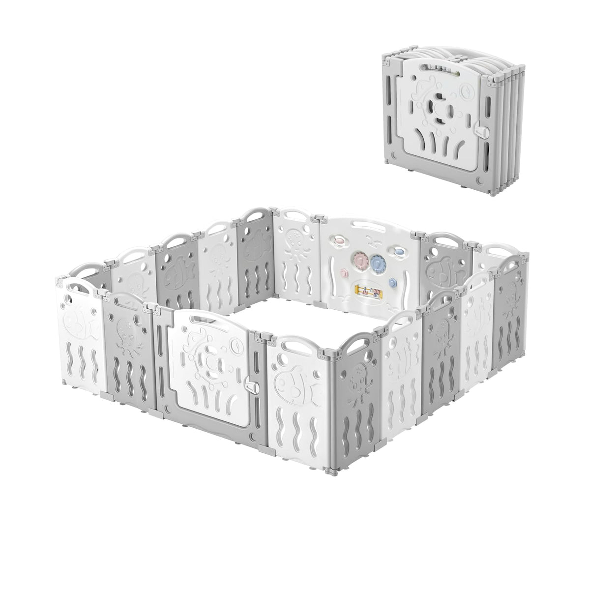 18 Panel Grey White Foldable Kids Playpen Safety Lock Gate S381
