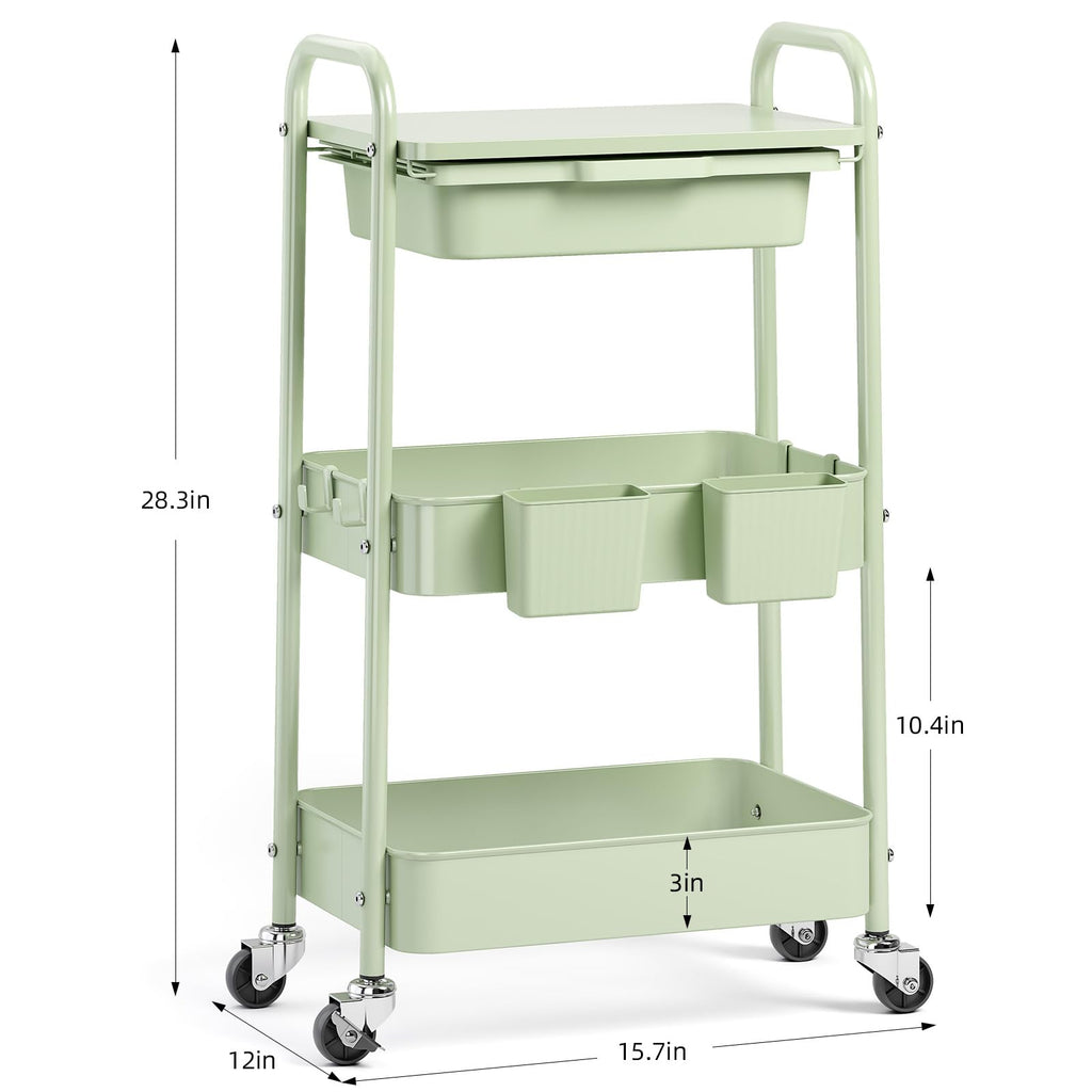 3 Tier Metal Rolling Cart with Drawer K516001