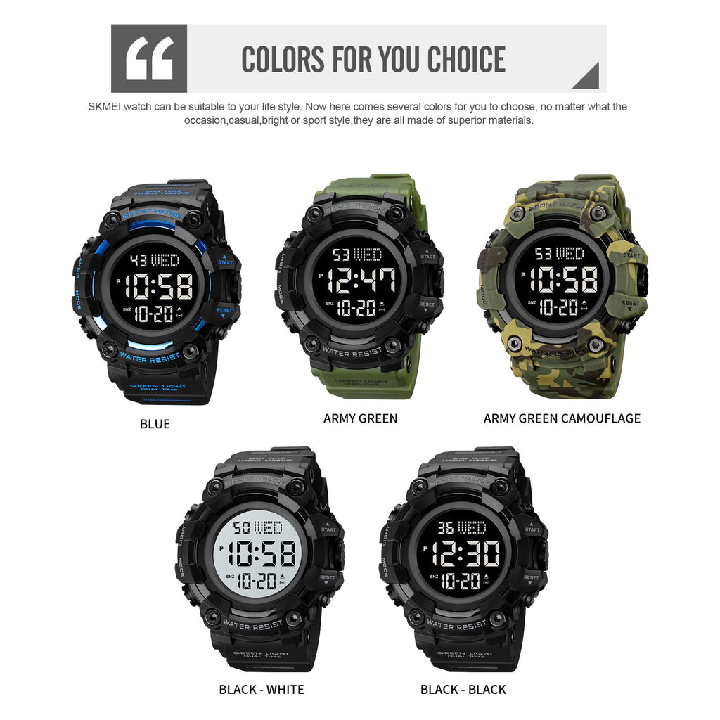 Men's Digital Military Sports Watch Large Face 50M Rubber LED Q630966