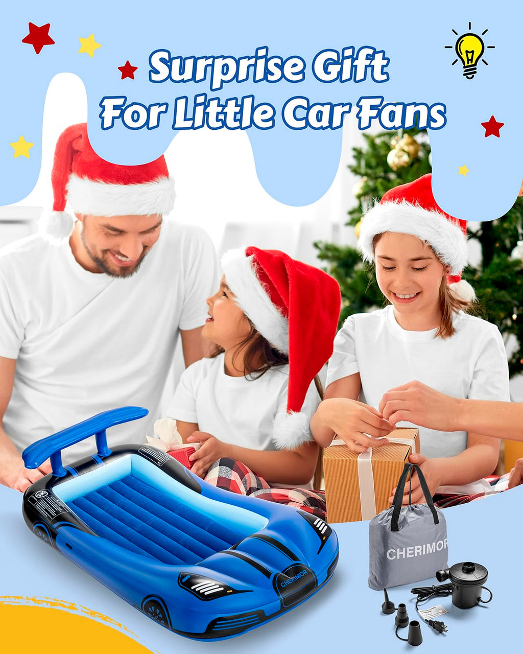 Inflatable Toddler Travel Bed with Safety Bumpers & Auto Pump P873