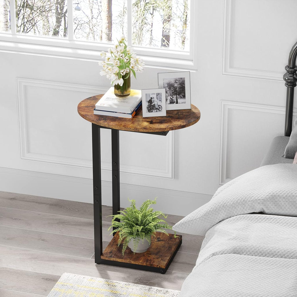 Small C-Shaped Wood Side Table Set of 2 with Metal Frame T162