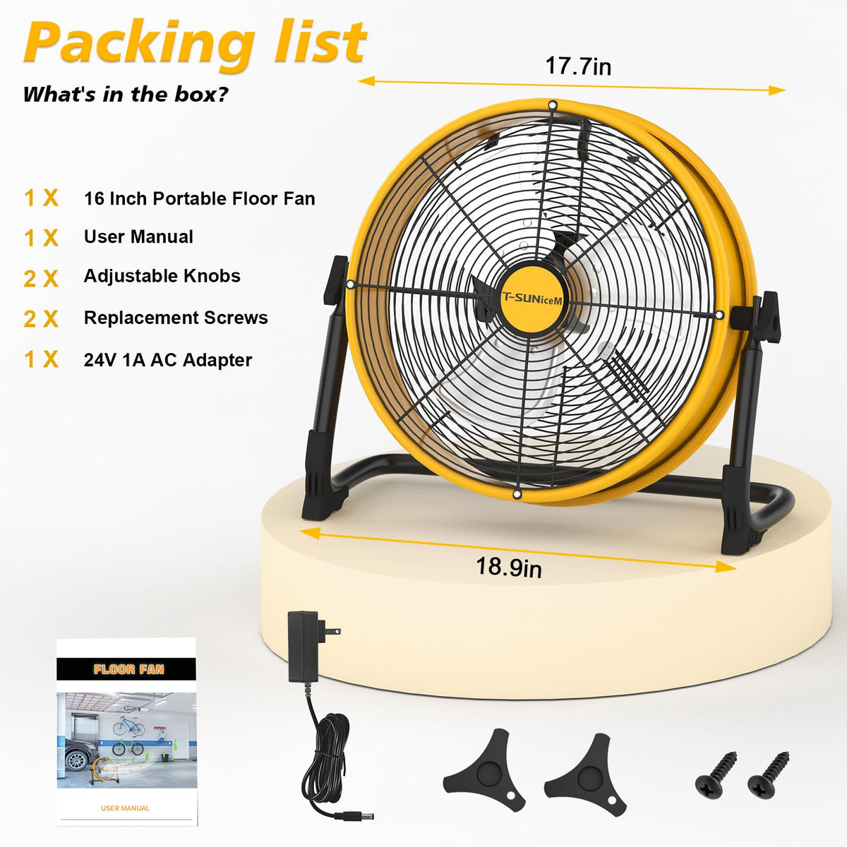 16" Battery Powered Cordless Floor Fan D106420