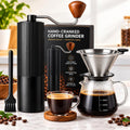 Manual Coffee Grinder with Strainer & Brush, Adjustable Stainless Steel Burr, 30g Hand Crank Coffee Mill, Aluminum Body & Walnut Handle X10700