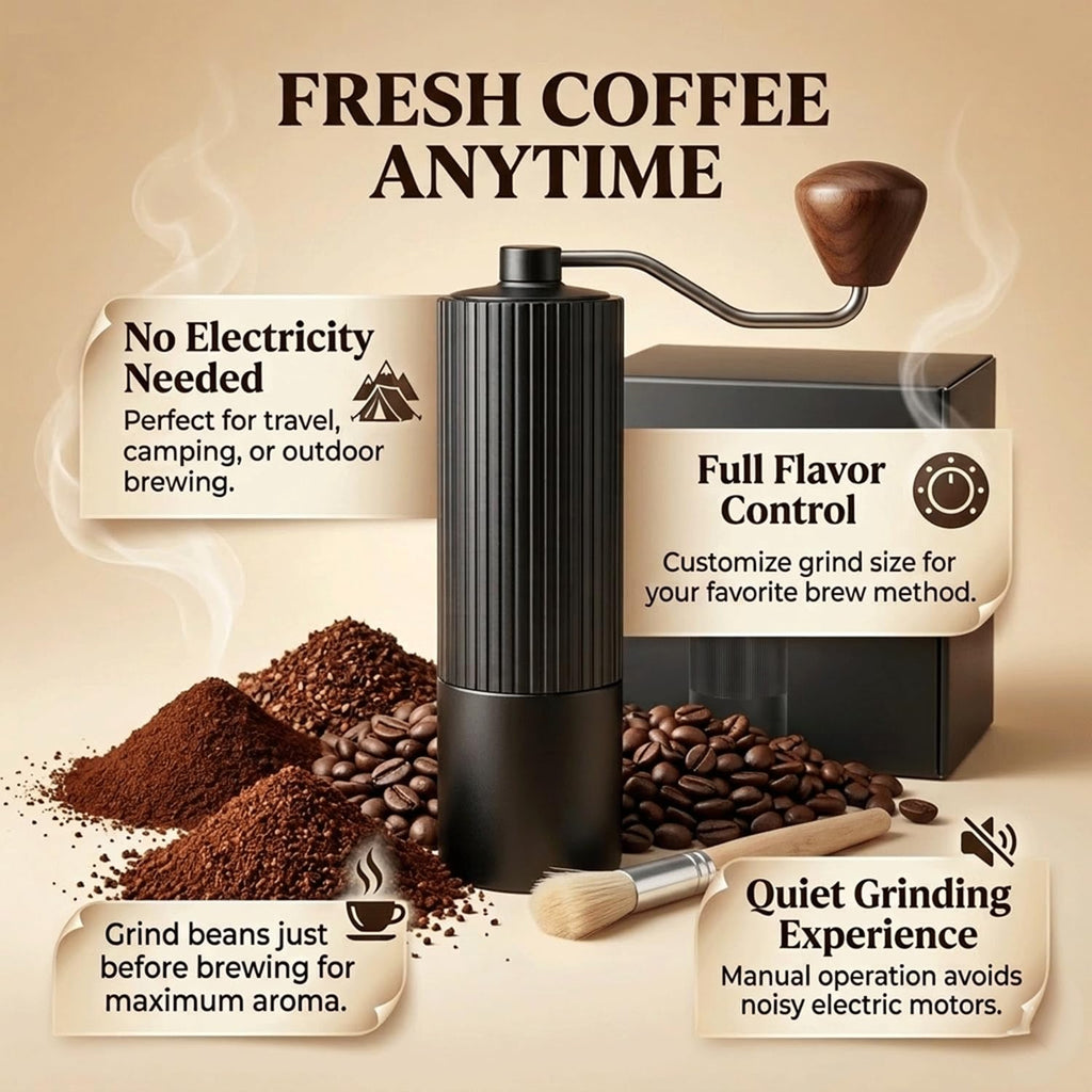 Manual Coffee Grinder with Strainer & Brush, Adjustable Stainless Steel Burr, 30g Hand Crank Coffee Mill, Aluminum Body & Walnut Handle X10700
